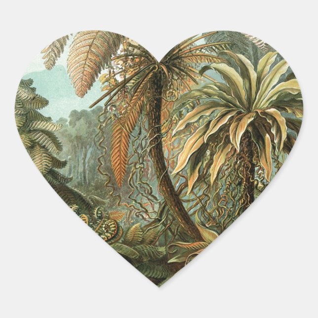 Ferns Palm Tree Antique Botanical Ferns Art Heart Sticker (Front)