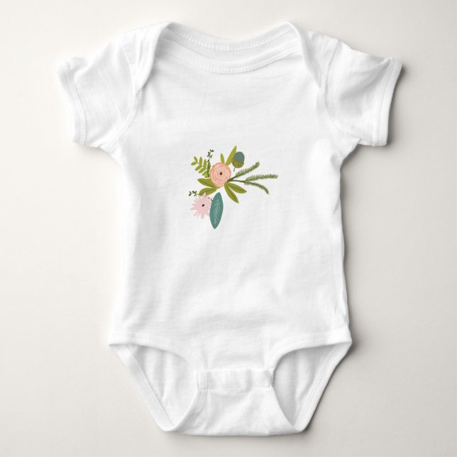 Ferns Roses Acorns Flower Girl Wedding Party Baby Bodysuit (Front)
