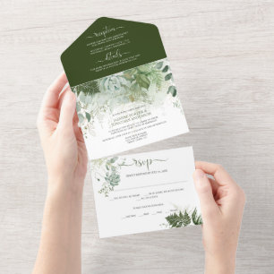 Ferns Succulents Greenery Wedding All In One Invitation