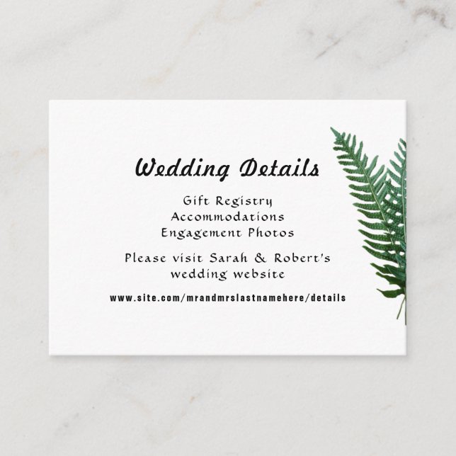 Ferns Wedding Details Website Enclosure Cards (Front)