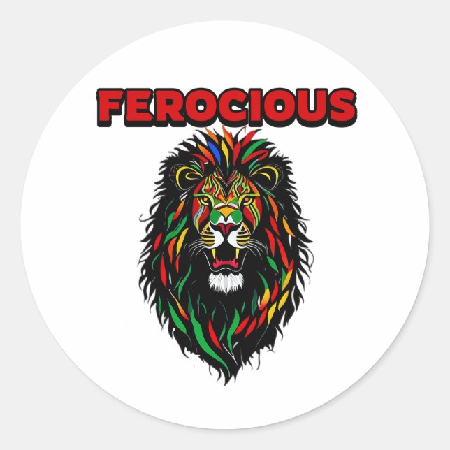 Ferocious Colourful Lion Classic Round Sticker (Front)