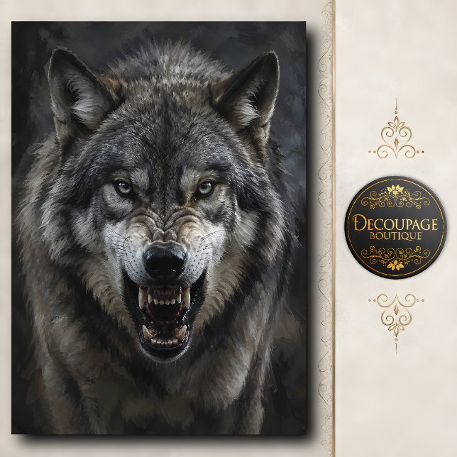 Ferocious Grey Wolf Decoupage Tissue Paper (Ferocious Gray Wolf Decoupage Tissue Paper)