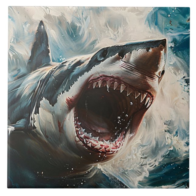 Ferocious Shark Ceramic Tile (Front)