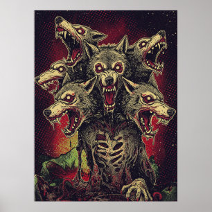 Ferocious Three-Headed Werewolf Beast Poster