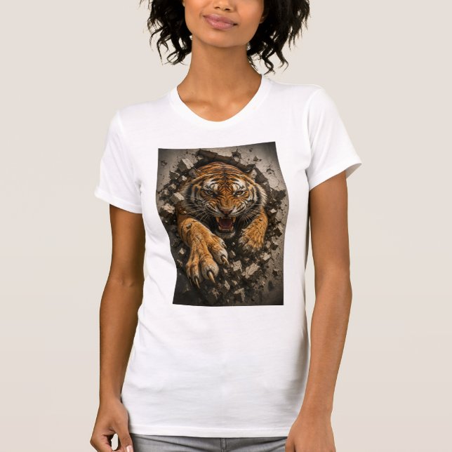 Ferocious Tiger Breaking Through Wall T-Shirt (Front)