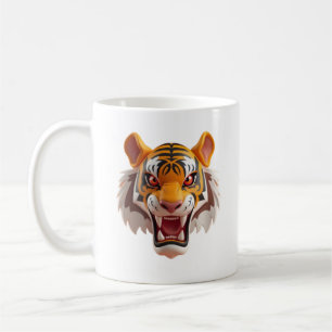 Ferocious tiger in cartoon style with expression. coffee mug