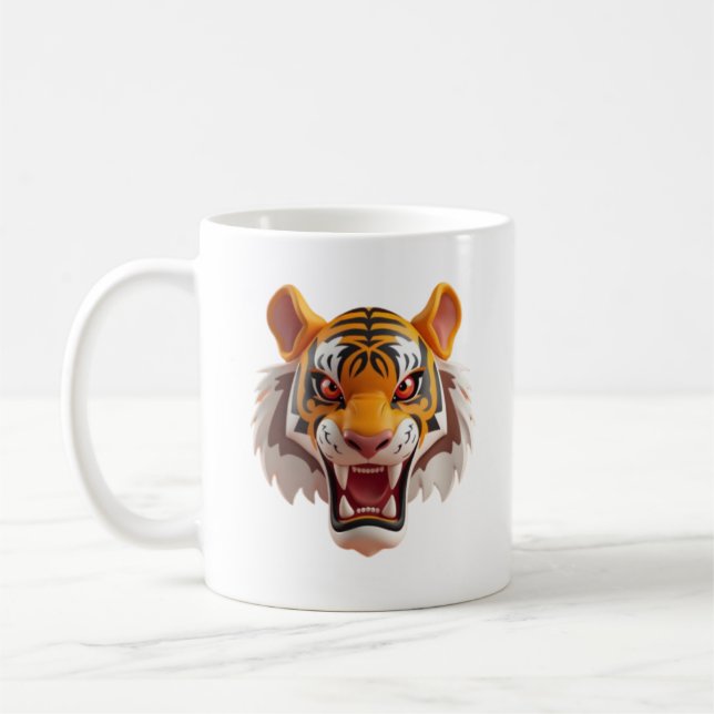 Ferocious tiger in cartoon style with expression. coffee mug (Left)