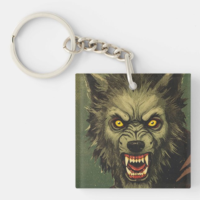 Ferocious Werewolf Horror Illustration Key Ring (Front)