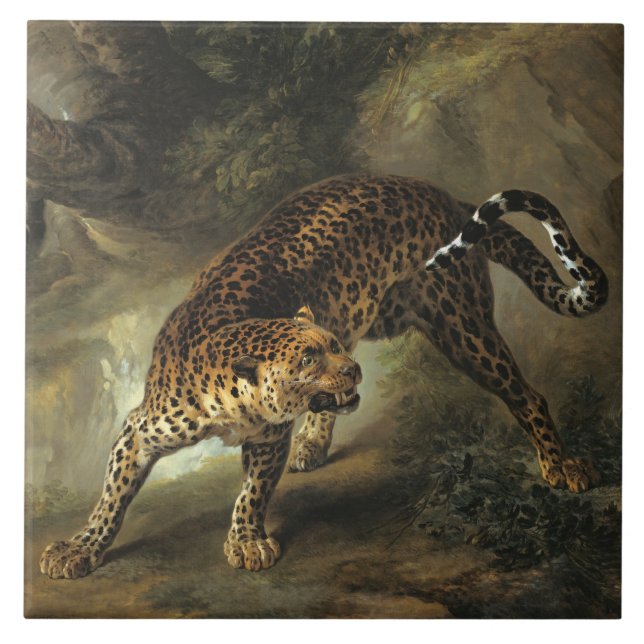 Ferocious Wild Leopard (by Jean-Baptiste Oudry) Ceramic Tile (Front)