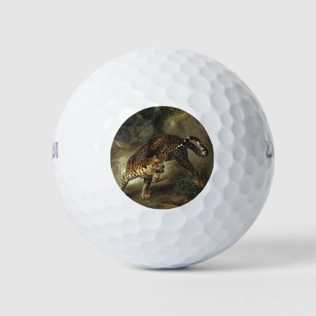 Ferocious Wild Leopard (by Jean-Baptiste Oudry) Golf Balls (Front)