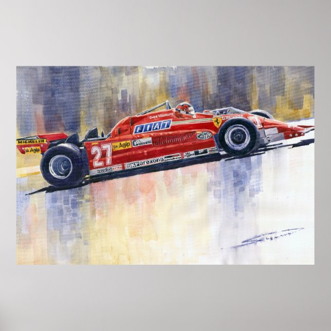 Ferrari 126 CK Gilles Villeneueve Spanish GP 1981 Poster (Front)