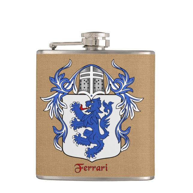 Ferrari Heraldic Shield with Helm and Mantle Hip Flask (Front)