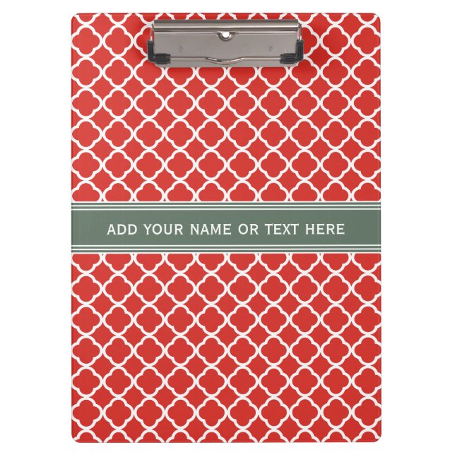 Ferrari Red and White Moroccan: Quatrefoil Pattern Clipboard (Front)