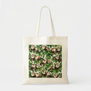 Ferret and Green Leaves Pattern Tote Bag