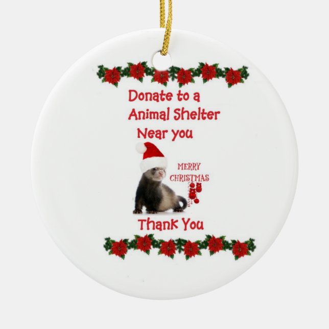 Ferret Christmas Ceramic Ornament (Front)