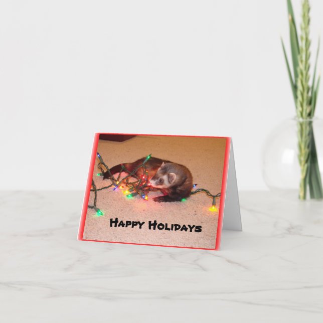 Ferret Christmas Lights Card (Front)