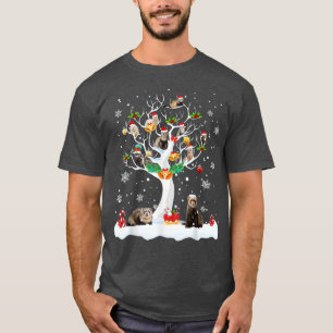 Ferret Christmas On Winter Tree Ferret Lover Pajam T-Shirt