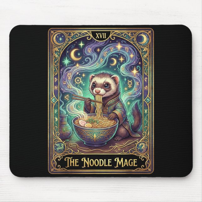 Ferret Eating Ramen Tarot Card Japanese Kawaii Pet Mouse Pad (Front)