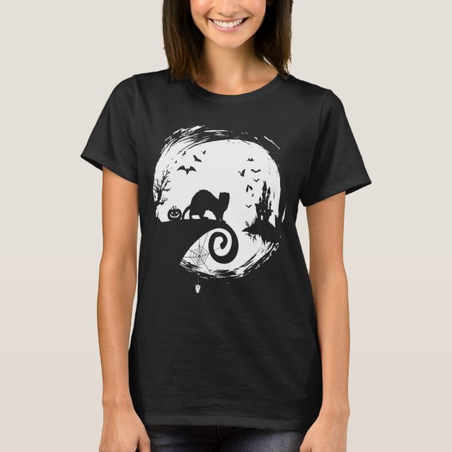 Ferret Halloween Costume Moon Silhouette Creepy Ho T-Shirt (Front)