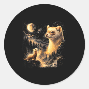 Ferret howling to the moon vintage 90s retro anima classic round sticker