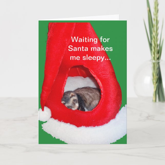 Ferret In Santa Hat Christmas Card (Front)