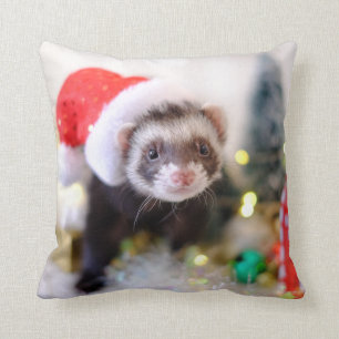 Ferret in Santa Hat Christmas Decoration Cushion