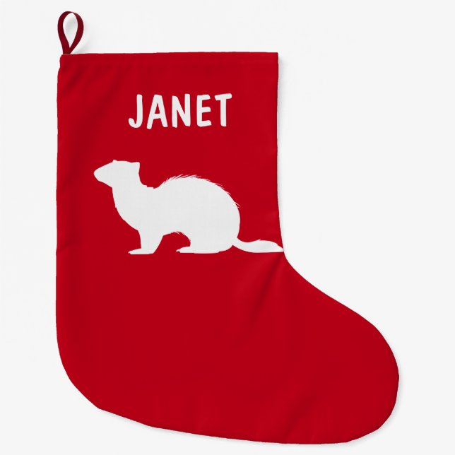 Ferret in Silhouette Name Customisable Large Christmas Stocking (Front)