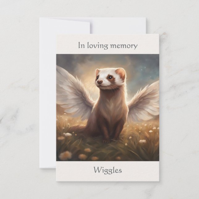 Ferret Memorial Poem Angel Wings Add Name Field  Thank You Card (Front)