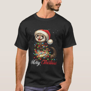 Ferret Merry Christmas Lights Santa Hat Xmas Snow T-Shirt