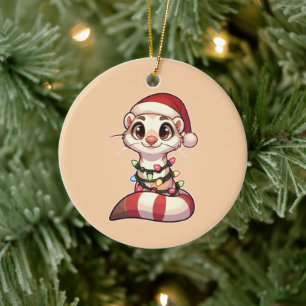 Ferret Merry Christmas Winter Animals Cute Ferrets Ceramic Ornament