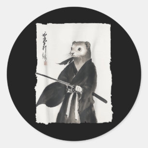 Ferret Samurai Janpanese Vintage Warrior Art Anime Classic Round Sticker