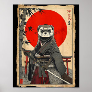 Ferret Samurai Japanese Vintage Warrior Art Anime  Poster