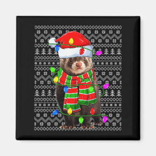 Ferret Ugly Xmas Lighting Santa Ferret Christmas Magnet