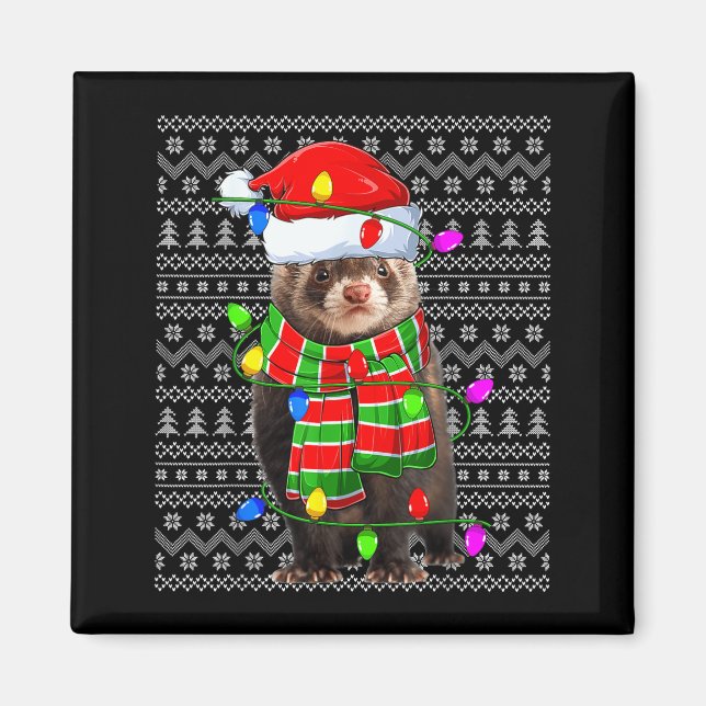 Ferret Ugly Xmas Lighting Santa Ferret Christmas  Magnet (Front)