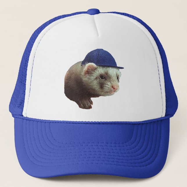 Ferret Wearing Hat on Hat (Front)