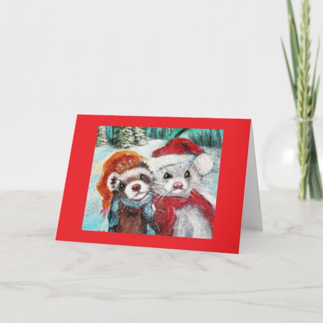 Ferret Winter Blank Greeting Card (Front)