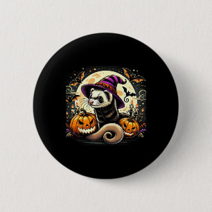 Ferret Witch Halloween - Spooky Pumpkin Bats Art 6 Cm Round Badge