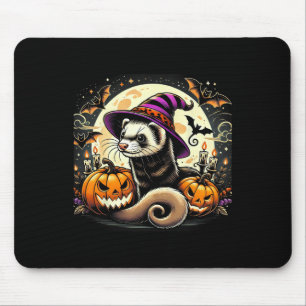 Ferret Witch Halloween - Spooky Pumpkin Bats Art  Mouse Pad