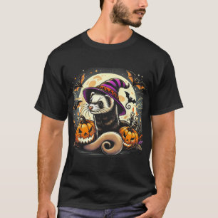  Ferret Witch Halloween  Spooky Pumpkin Bats  T-Shirt