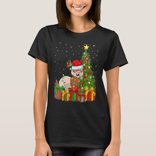 Ferret   Xmas Holiday Santa Ferret Christmas Tree T-Shirt (Front)