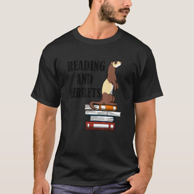 Ferrets and Reading Books Cute Rodent Literature T-Shirt (Front)