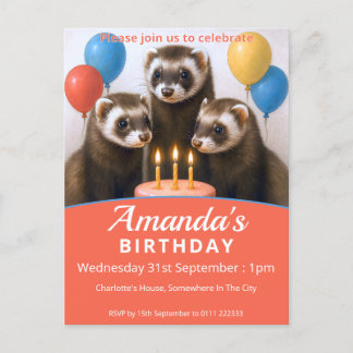 Ferrets Birthday Party Invitation Postcard