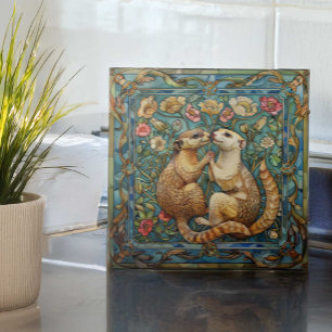 Ferrets in Love Romantic Art Nouveau Design Ceramic Tile