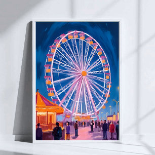 Ferris Wheel Boardwalk Carnival Watercolor Poster