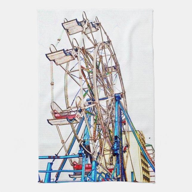 Ferris Wheel-Chalk Outline by Shirley Taylor Tea Towel (Vertical)