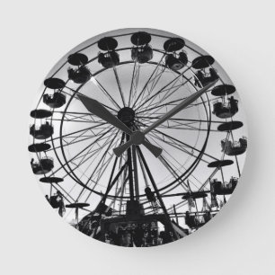 Ferris Wheel in Black and White Photo Gifts Round Clock