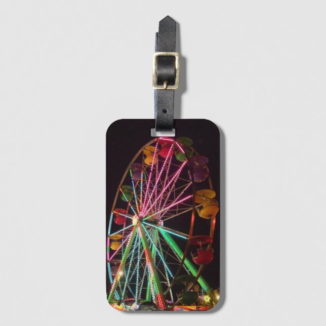 Ferris Wheel Neon Lights at Night Luggage Tag (Front Vertical)