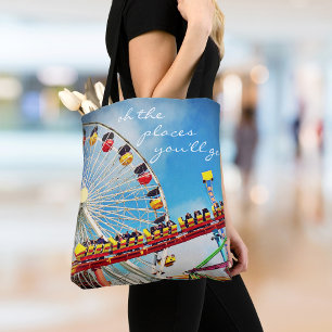 Ferris wheel roller coaster places script quote tote bag
