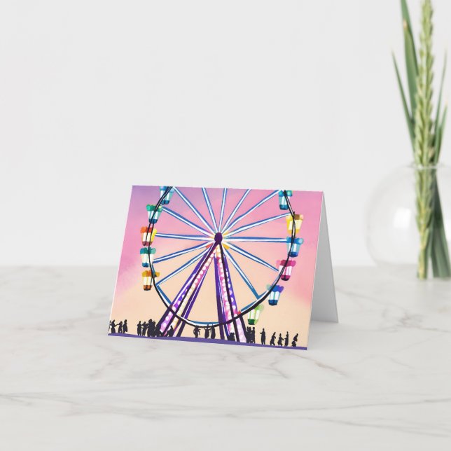 Ferris Wheel Sunset | Beautiful Watercolor Card (Front)