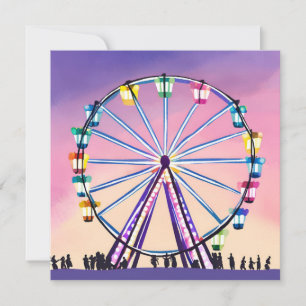 Ferris Wheel Sunset   Beautiful Watercolor Card